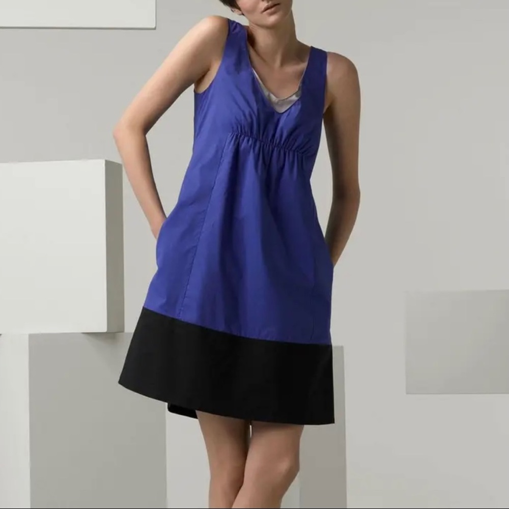 Vince Azure Blue Black Color Block Summer Sun Dress Small
